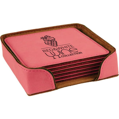 4" x 4" Pink Square Leatherette 6-Coaster Set – item GFT412 image 2