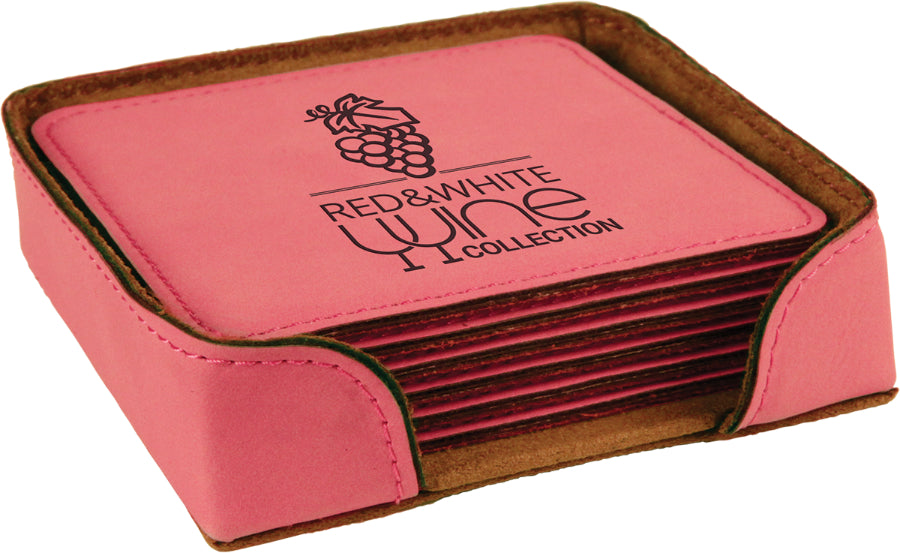 4" x 4" Pink Square Leatherette 6-Coaster Set – item GFT412