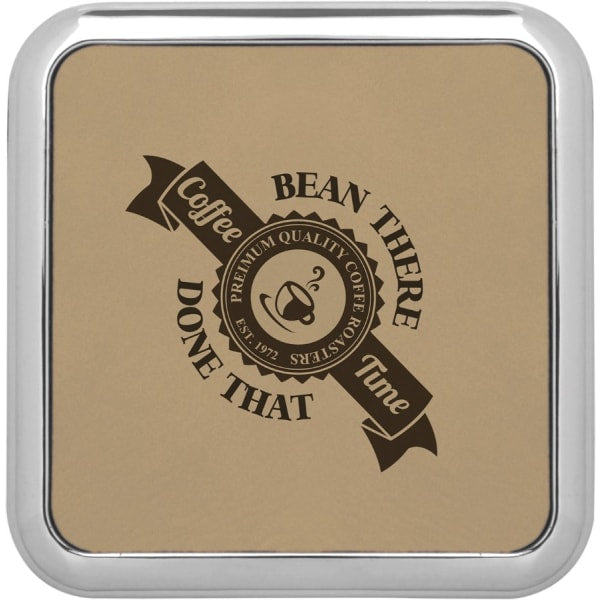 3.625" x 3.625" Light Brown Square Leatherette Coaster – item GFT420 image 2