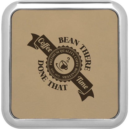 3.625" x 3.625" Light Brown Square Leatherette Coaster – item GFT420 image 2