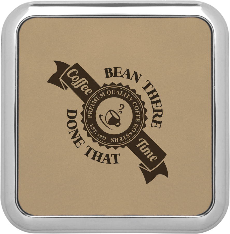 3.625" x 3.625" Light Brown Square Leatherette Coaster – item GFT420