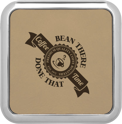 3.625" x 3.625" Light Brown Square Leatherette Coaster – item GFT420