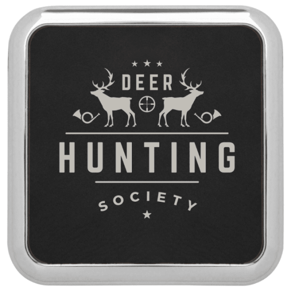 3.625" x 3.625" Black/Silver Square Leatherette Coaster – item GFT428 image 2