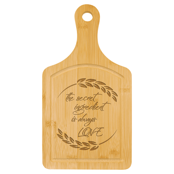 13.5" x 7" Bamboo Cutting Board Paddle Shape with Drip Ring – item GFT441