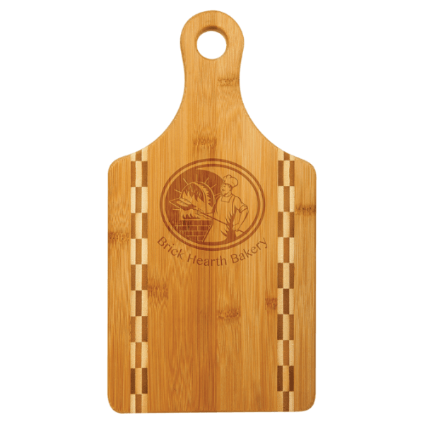 13.5" x 7" Paddle Shaped Bamboo Cutting Board with Butcher – item GFT460