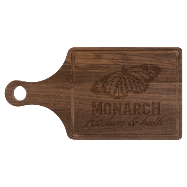 13.5" x 7" Walnut Cutting Board Paddle Shape with Drip Ring – item GFT494