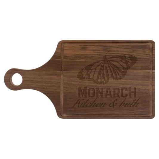 13.5" x 7" Walnut Cutting Board Paddle Shape with Drip Ring – item GFT494