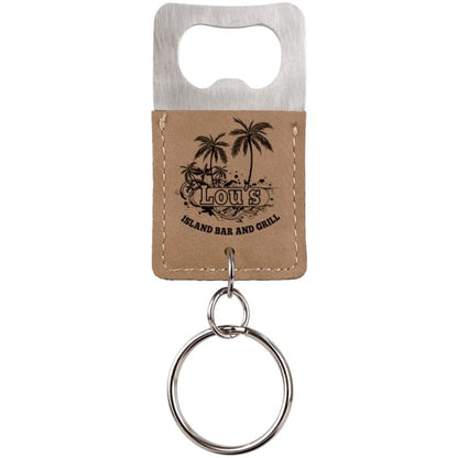 2.75" x 1.5" Light Brown Leatherette Bottle Opener Keychain – item GFT530 image 2