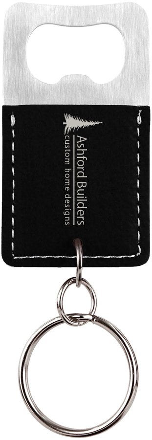 2.75" x 1.5" Black/Silver Leatherette Bottle Opener Keychain – item GFT538
