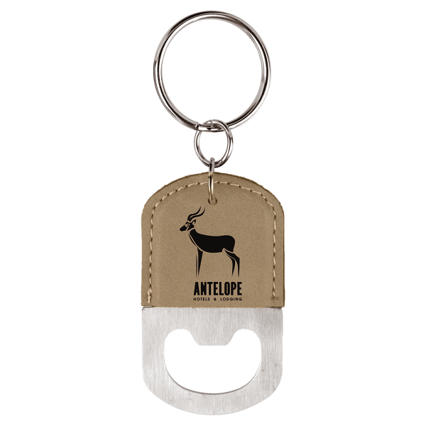 2.5" x 1.5" Light Brown Leatherette Bottle Opener Keychain – item GFT540 image 2