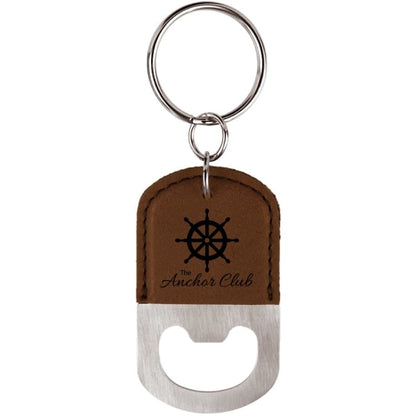 2.5" x 1.5" Dark Brown Leatherette Bottle Opener Keychain – item GFT541 image 2