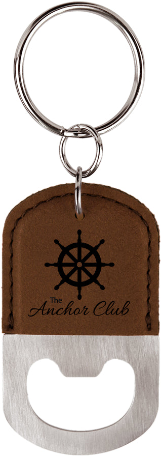 2.5" x 1.5" Dark Brown Leatherette Bottle Opener Keychain – item GFT541