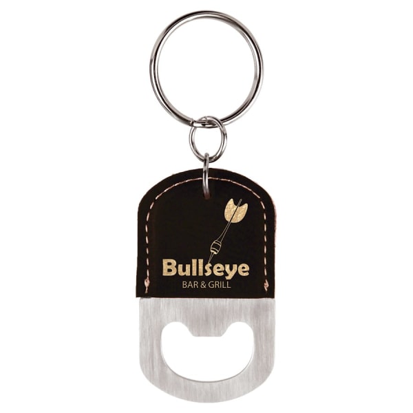 2.5" x 1.5" Black/Gold Leatherette Bottle Opener Keychain – item GFT542A image 2