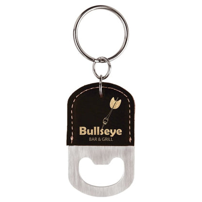 2.5" x 1.5" Black/Gold Leatherette Bottle Opener Keychain – item GFT542A image 2