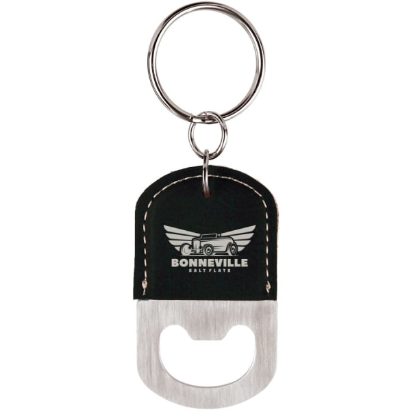 2.5" x 1.5" Black/Silver Leatherette Bottle Opener Keychain – item GFT548 image 2