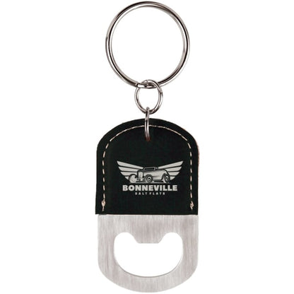 2.5" x 1.5" Black/Silver Leatherette Bottle Opener Keychain – item GFT548 image 2