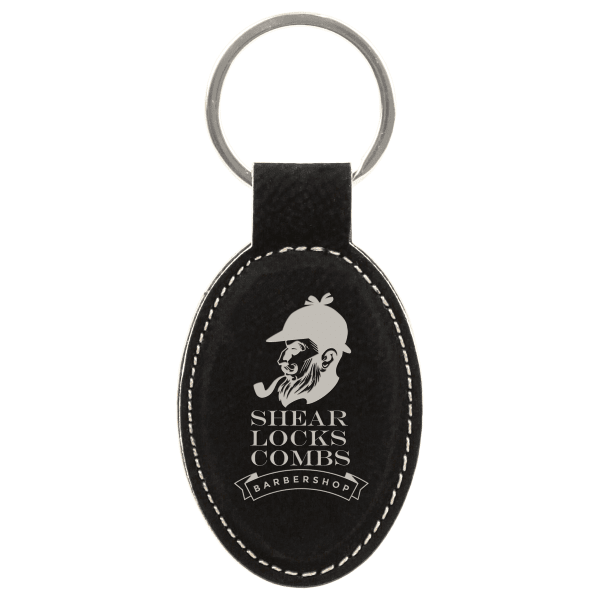 3" x 1.75" Black/Silver Oval Leatherette Keychain – item GFT601 image 4