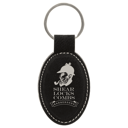 3" x 1.75" Black/Silver Oval Leatherette Keychain – item GFT601 image 4