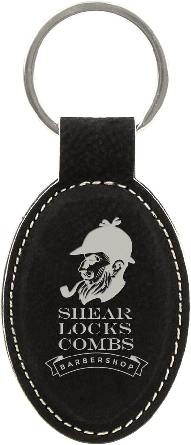 3" x 1.75" Black/Silver Oval Leatherette Keychain – item GFT601 image 2