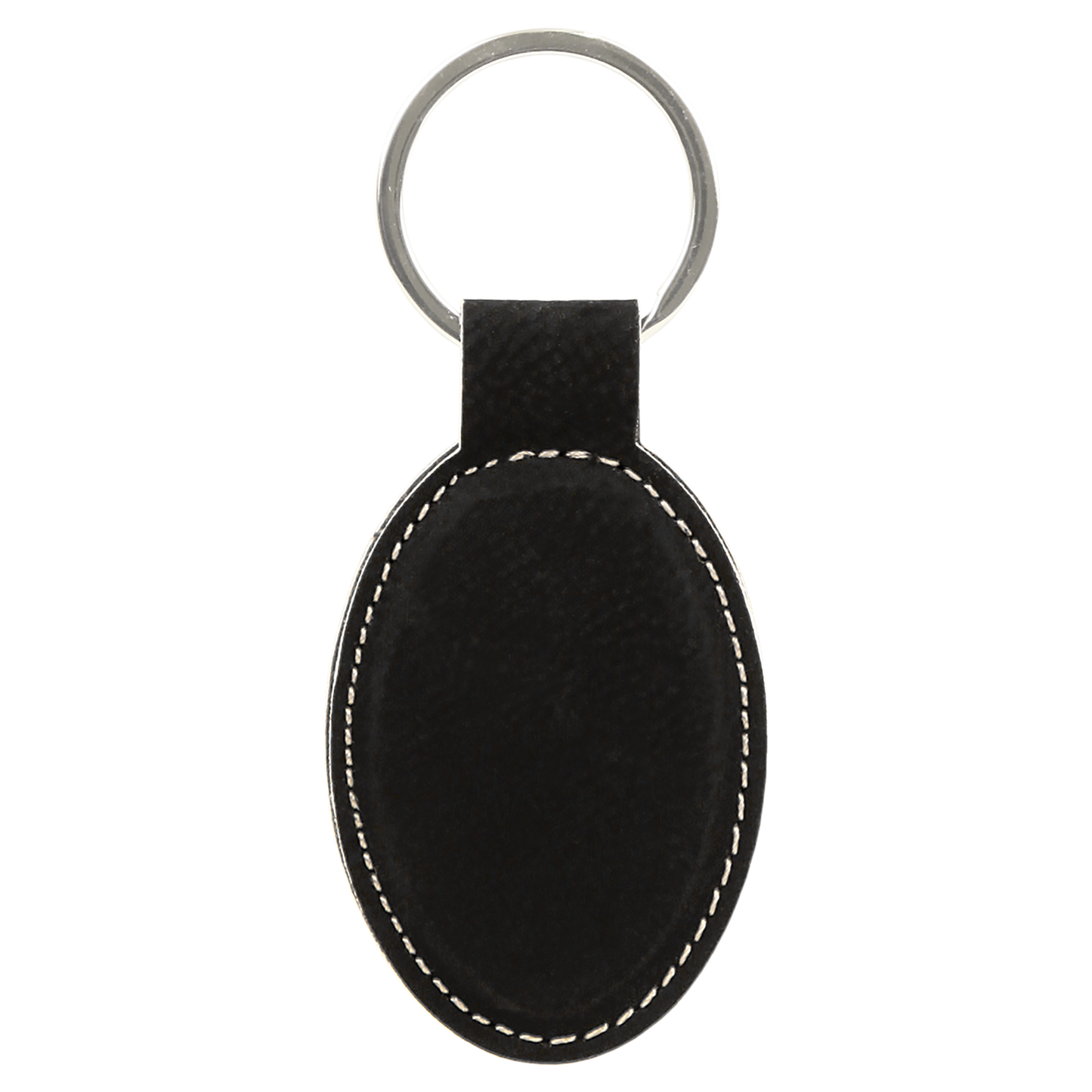 3" x 1.75" Black/Silver Oval Leatherette Keychain – item GFT601 image 3