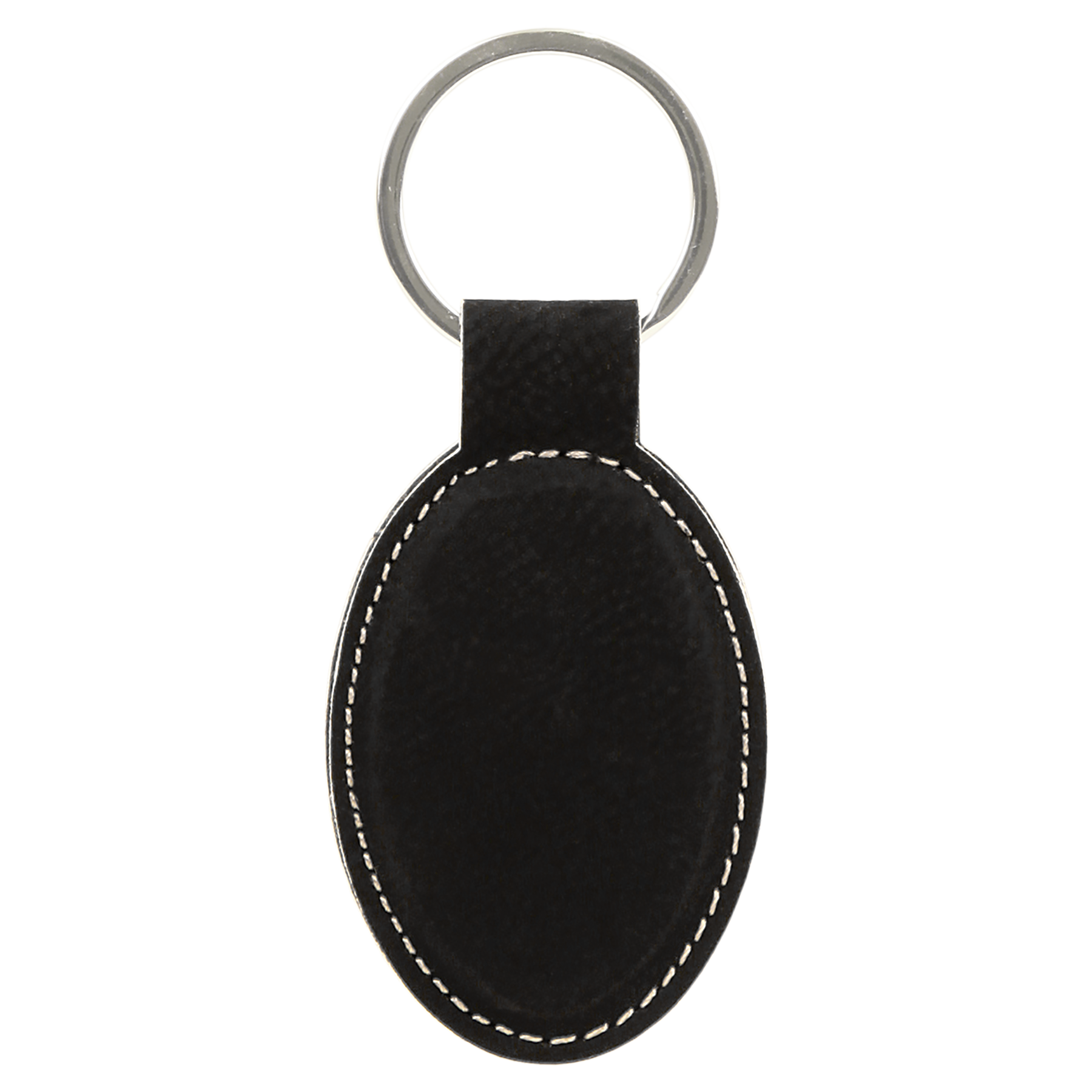 3" x 1.75" Black/Silver Oval Leatherette Keychain – item GFT601 image 3