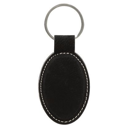 3" x 1.75" Black/Silver Oval Leatherette Keychain – item GFT601 image 3