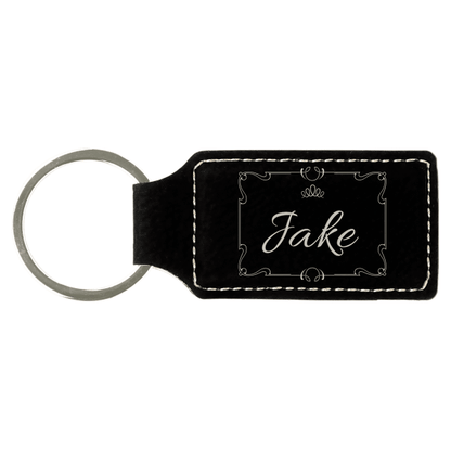 2.75" x 1.25" Black/Silver Rectangle Leatherette Keychain – item GFT602 image 4