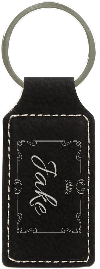 2.75" x 1.25" Black/Silver Rectangle Leatherette Keychain – item GFT602 image 2