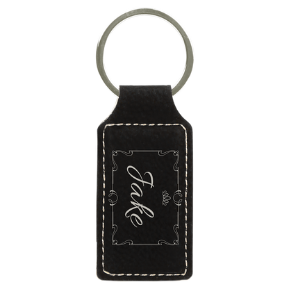 2.75" x 1.25" Black/Silver Rectangle Leatherette Keychain – item GFT602