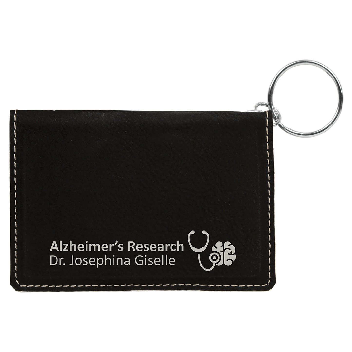 4.25" x 3" Black/Silver Leatherette Keychain ID Holder – item GFT603
