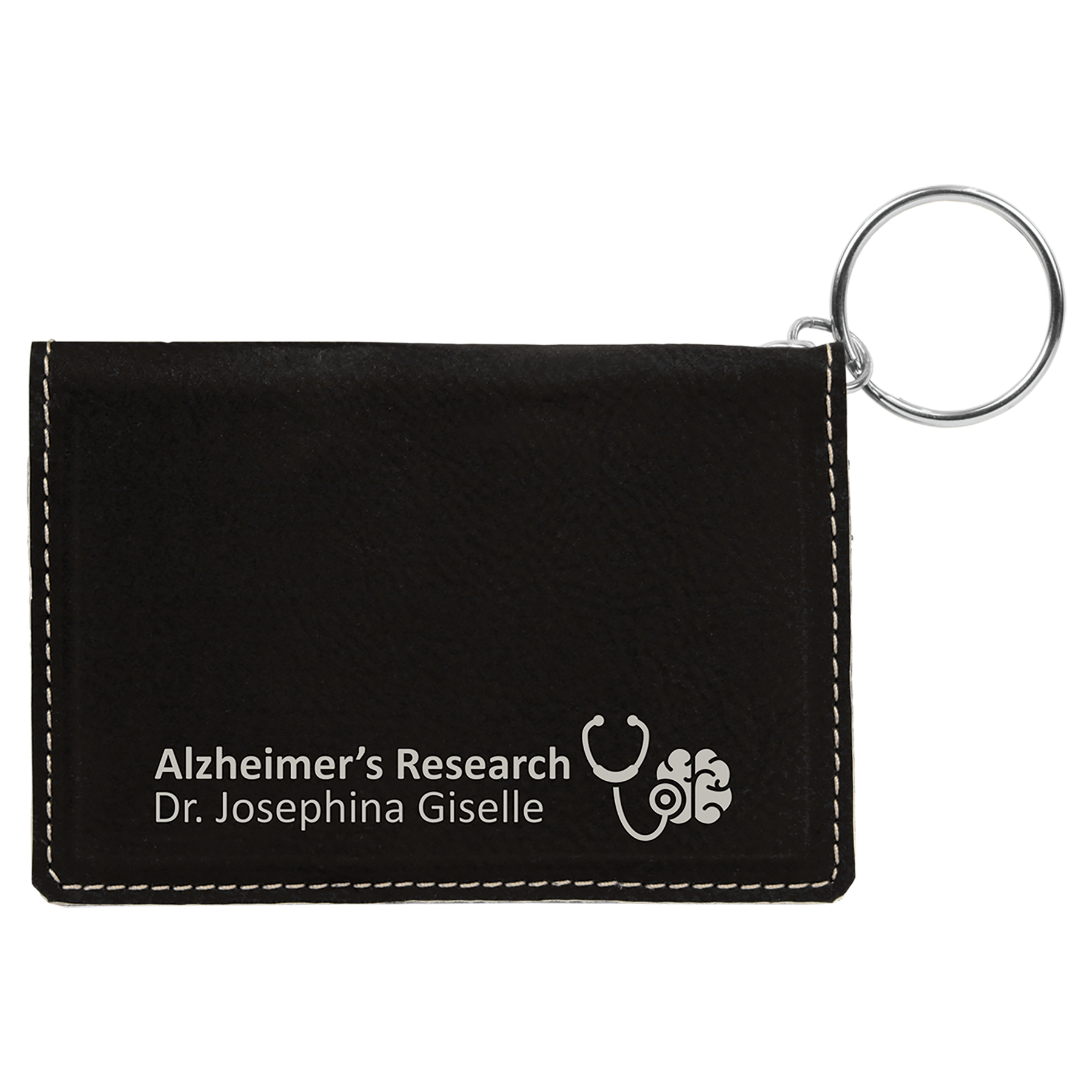 4.25" x 3" Black/Silver Leatherette Keychain ID Holder – item GFT603