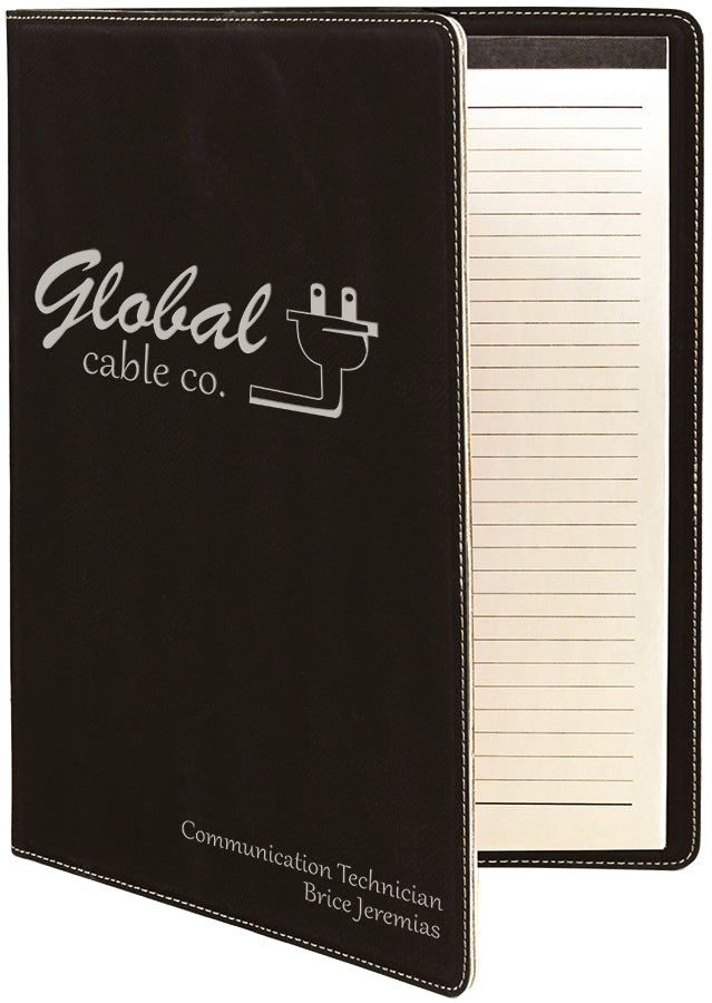 Black/Silver Laserable Leatherette Portfolio with Lined Pad – item GFT612