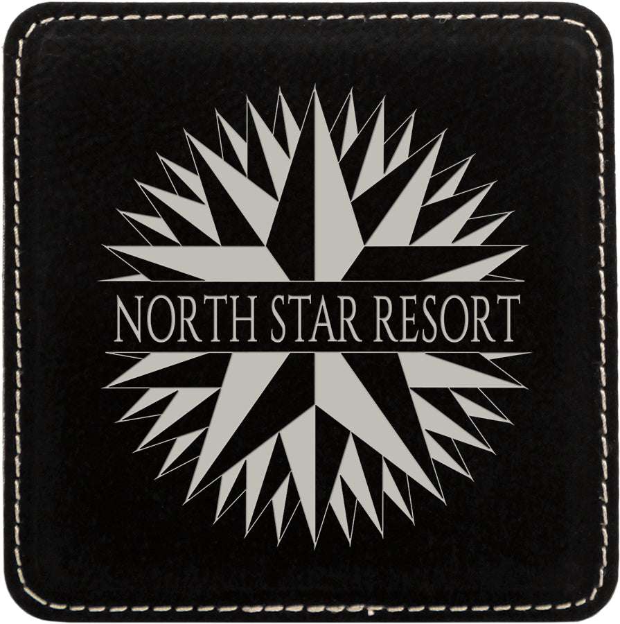 4" x 4" Black/Silver Square Leatherette Coaster – item GFT618 image 2