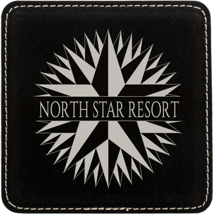 4" x 4" Black/Silver Square Leatherette Coaster – item GFT618 image 2