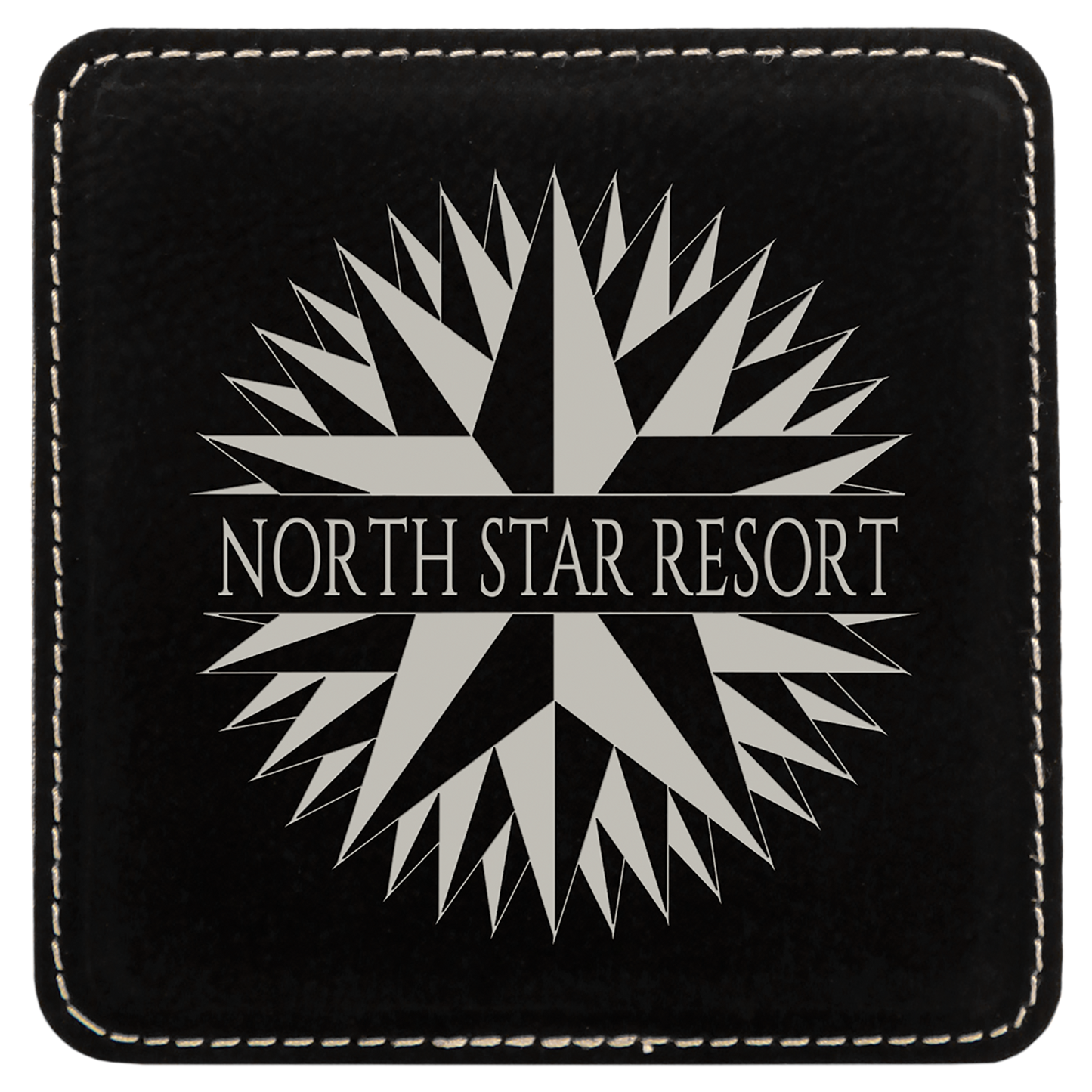 4" x 4" Black/Silver Square Leatherette Coaster – item GFT618