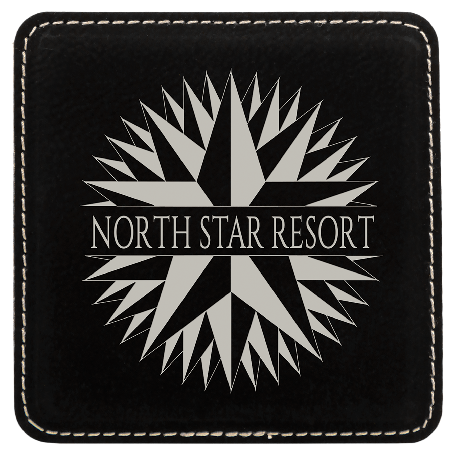 4" x 4" Black/Silver Square Leatherette Coaster – item GFT618
