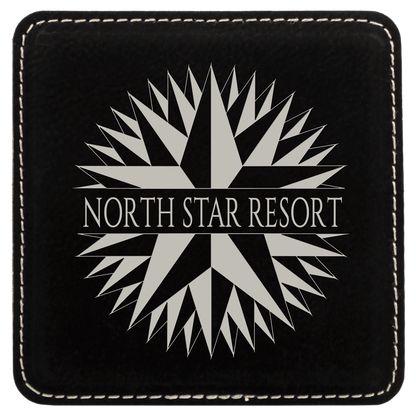 4" x 4" Black/Silver Square Leatherette Coaster – item GFT618