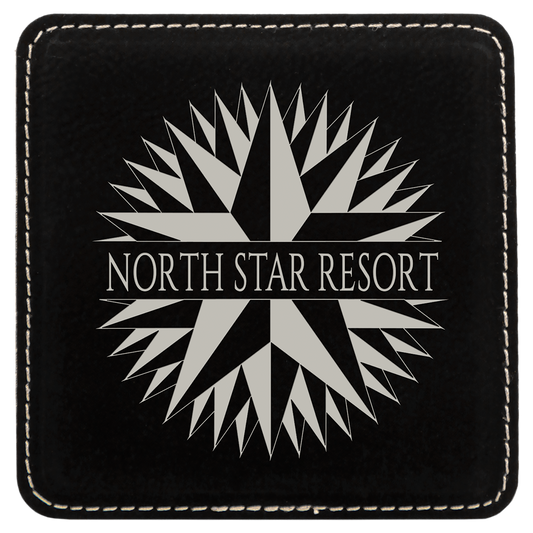 4" x 4" Black/Silver Square Leatherette Coaster – item GFT618