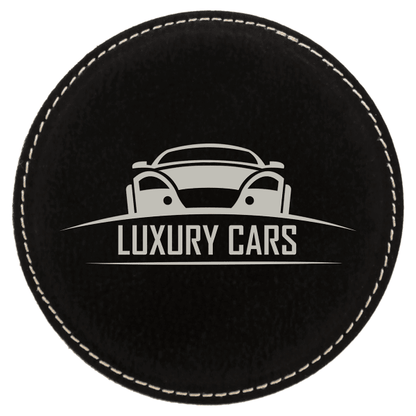 4" Black/Silver Round Leatherette Coaster – item GFT619 image 3