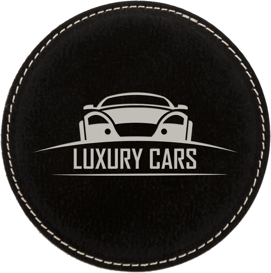 4" Black/Silver Round Leatherette Coaster – item GFT619 image 2