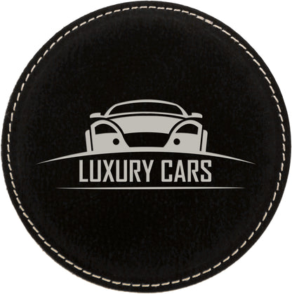4" Black/Silver Round Leatherette Coaster – item GFT619 image 2
