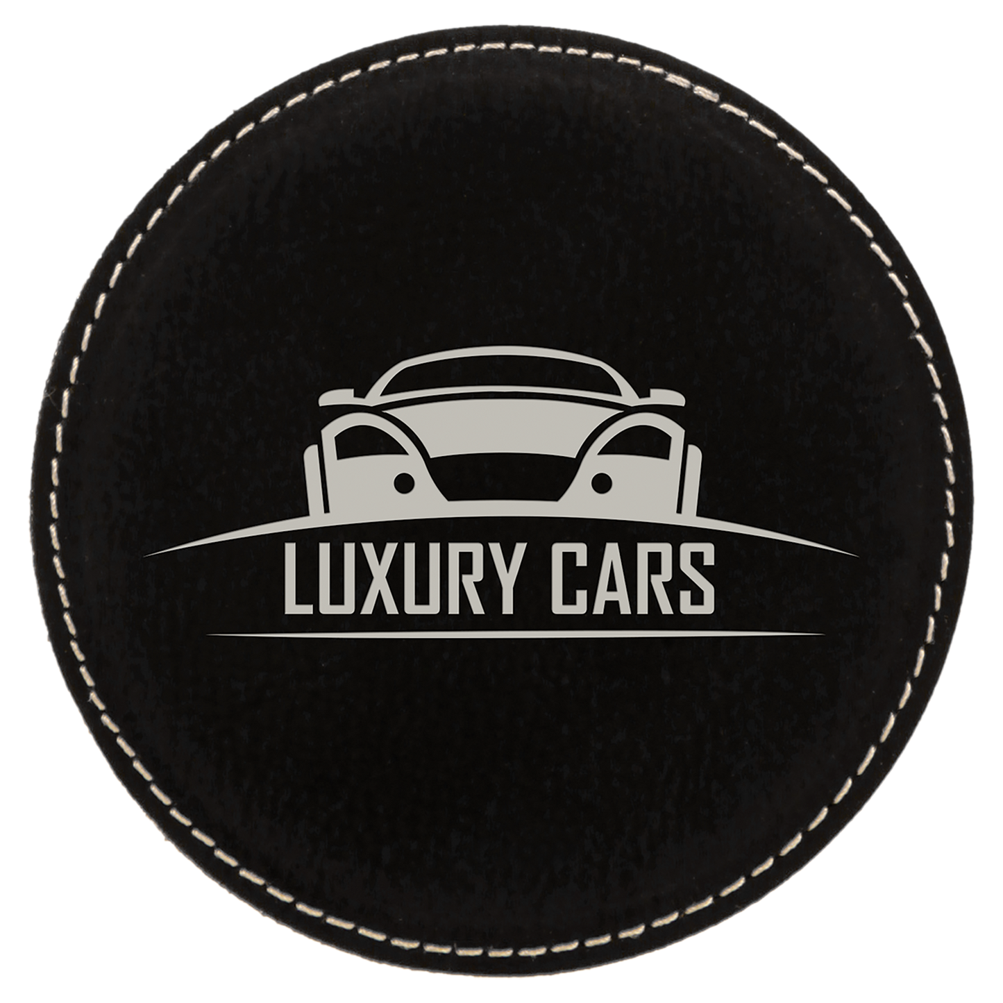 4" Black/Silver Round Leatherette Coaster – item GFT619