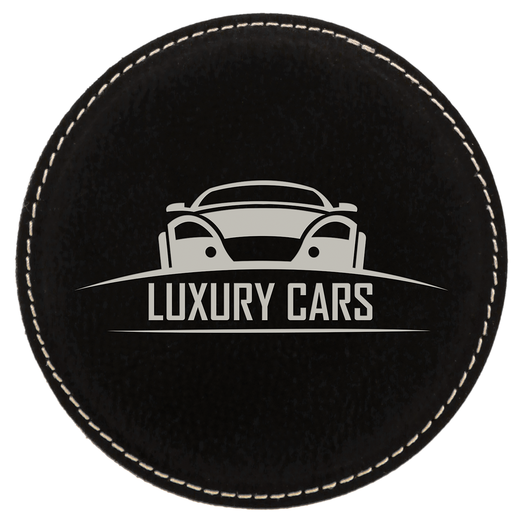 4" Black/Silver Round Leatherette Coaster – item GFT619