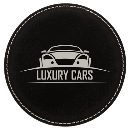 4" Black/Silver Round Leatherette Coaster – item GFT619