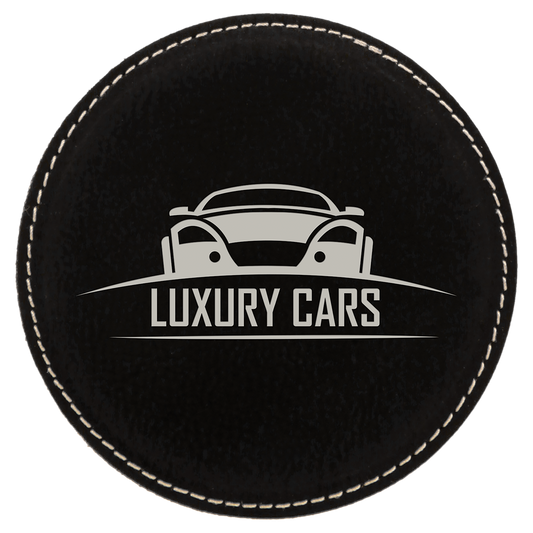 4" Black/Silver Round Leatherette Coaster – item GFT619