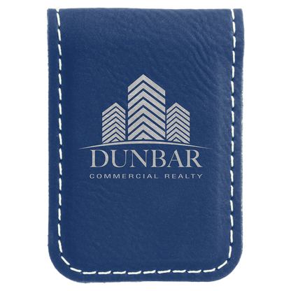 1.75" x 2.5" Blue/Silver Leatherette Money Clip – item GFT668