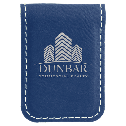 1.75" x 2.5" Blue/Silver Leatherette Money Clip – item GFT668