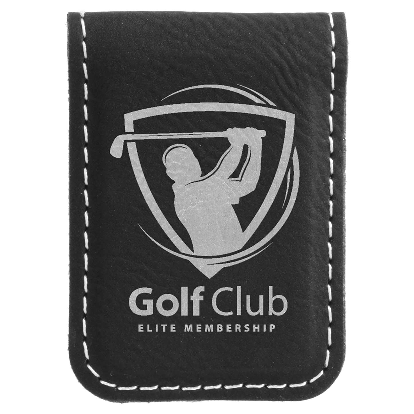 1.75" x 2.5" Black/Silver Leatherette Money Clip – item GFT669