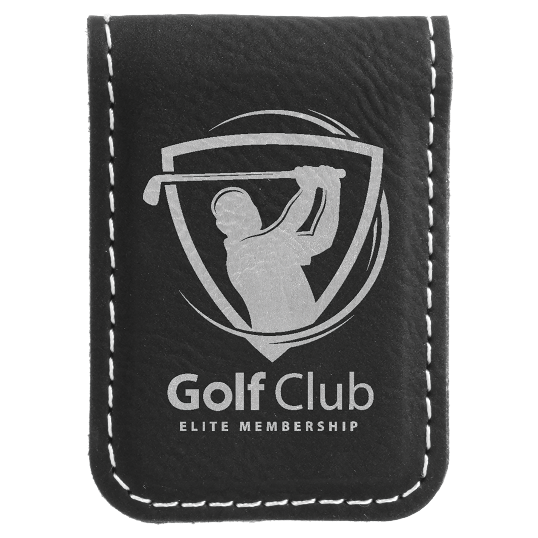 1.75" x 2.5" Black/Silver Leatherette Money Clip – item GFT669