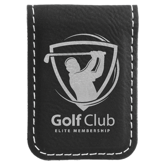 1.75" x 2.5" Black/Silver Leatherette Money Clip – item GFT669